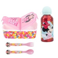 Disney Minnie Maus 4 Teiliges Lunch Set Brotdose Alu-Trinkflasche - LöFfel Gabel
