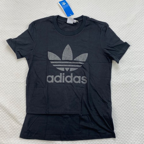 NWT Adidas Originals Trefoil Tee Shirt Women's Small OG Silver Glitter Cotton - Picture 3 of 8