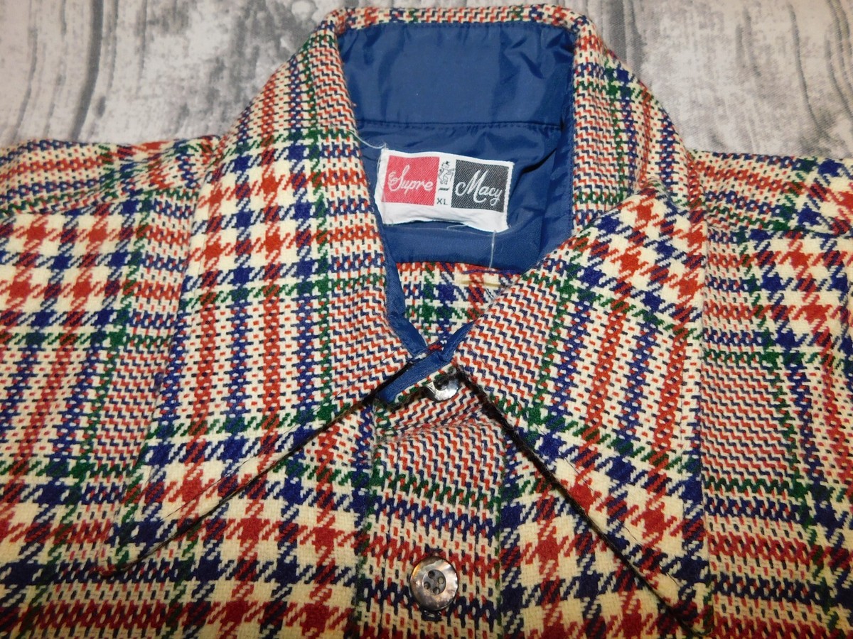 VTG 70's MACY PLAID SHIRT BUTTON ACRYLIC HOUNDSTOOTH SUPRE MACY MENS L |  eBay