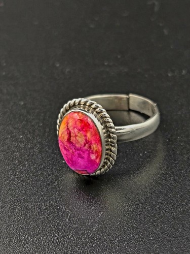 Natural Pink Copper turquoise Ring Silver plated Copper Turquoise Gemstone Ring - Picture 5 of 6