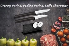 Rada 3 pc Set Granny Paring, Peeling Paring & Knife Sharpener (Black Handle)