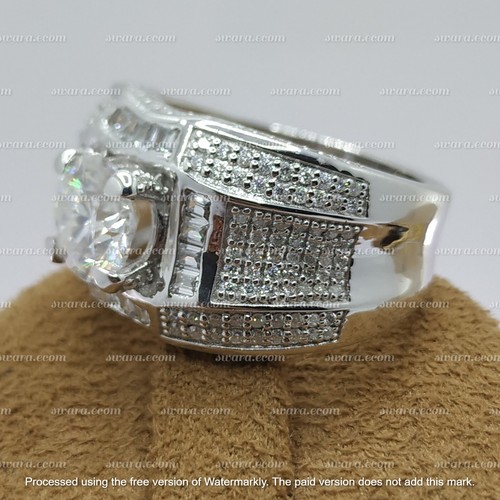 14K White Gold Plated 2 Ct Round Cut Moissanite Men's Solitaire Engagement Ring - Picture 15 of 18