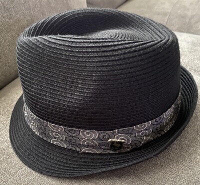 Peter Grimm Fedora Hat Small Medium Black Round Brim Purple Band Polyester  L/XL