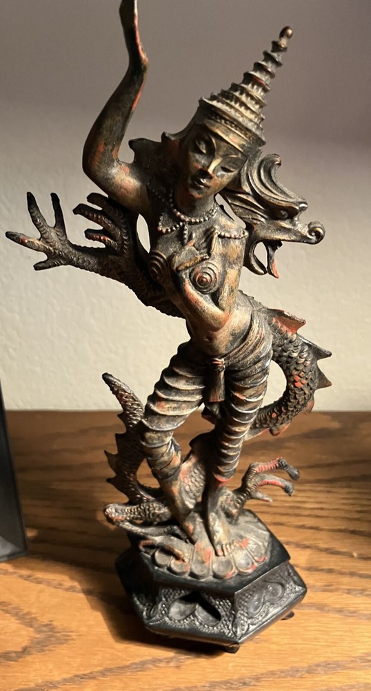 Vintage Fontanini Resin Figurine Asian Dancer & Dragon Made in Italy-10”