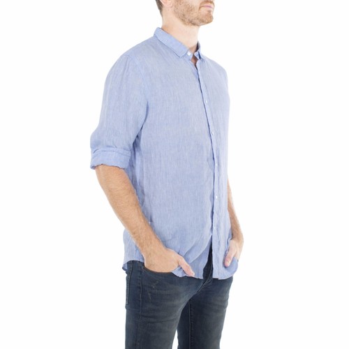 Mens 100% Pure Linen Shirts Luxury Casual SulphurBlue Comfy Soft Premium Fashion - Picture 3 of 11