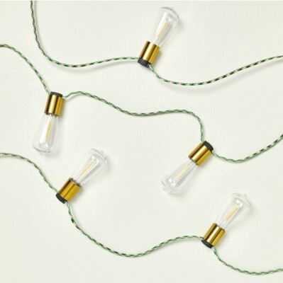 10 LED Corded Indoor/Outdoor String Lights Green/Beige Patio Lighting Brand New.