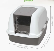 CATIT JUMBO HOODED CAT PAN - White / Gray - 19.7 x 22.4 x 18.3 - 50695