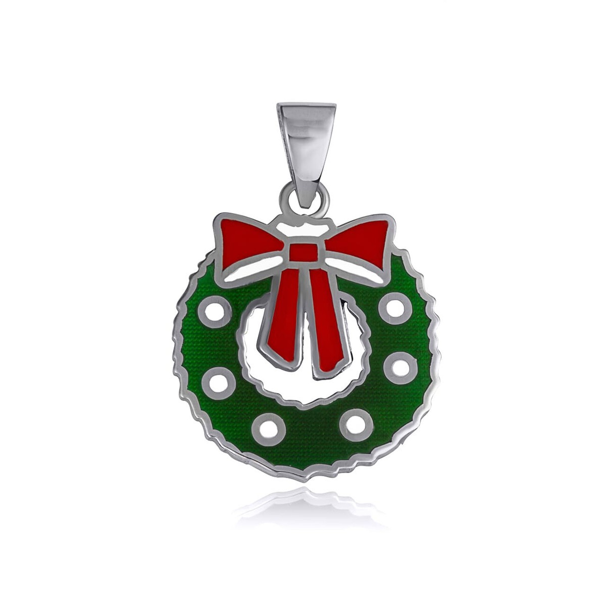 925 Sterling Silver Christmas Holiday Wreath Enamel Pendant