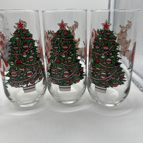 3 Vintage Luminarc Santa Claus Reindeer Christmas Tree 16 oz Tumblers - Picture 4 of 6