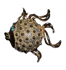Fuller Brush PUFFER FISH Solid Perfume Locket Pin Brooch Gold Tone Unused! Vtg