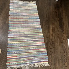Vintage Rag Rug 27 X 62” Farmhouse Chic Trending Boho Chic Soft Colorful Cotton