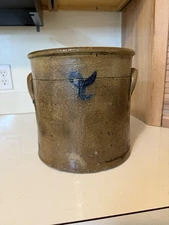 Antique 2 Gallon Crock With Ears Salt Glazed Stoneware Crock Nice