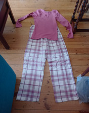 Nutmeg Women's Pyjama Set Size 8 Cotton Blend Long Sleeve Round Neck Pink Check