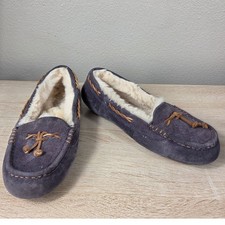 UGG Dakota Moccasin Slippers Women 9 Blue Suede Sheepskin Lined Driving Shoe