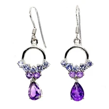 925 Sterling Silver Earrings Pear Amethyst 7x5mm Tanzanite Gemstone Jewelry