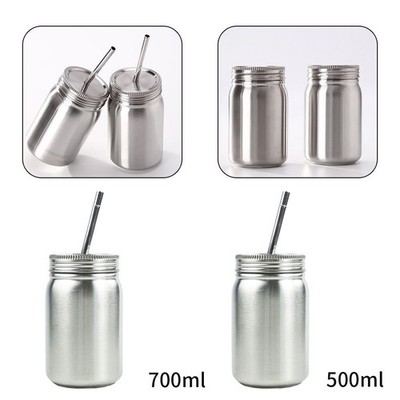 Unbreakable Stainless Steel Mason Jar w/Lids &Straws Drinking Cup Tumbler
