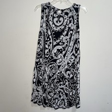 Loft Sleeveless Black And White S Paisley Pattern Single Button Back Dress NWOT