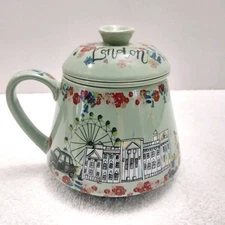 Covered TEA CUP With infuser London Green  World Market Made In China #C029