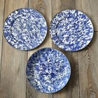 Golden Rabbit Enamelware Cobalt Blue Swirl 10.5" Dinner Plate & Pasta Plate Lot — photo 1
