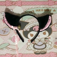 black and pink cat ears with bell and ribbon ...