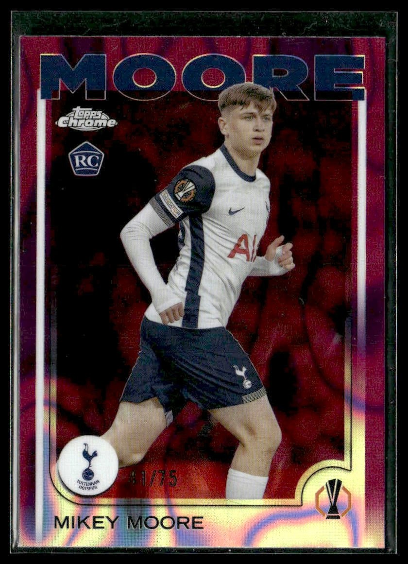 2024-25 Topps Chrome UEFA UCC 199 Mikey Moore Magenta Lava /75 Tottenham