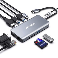USB C Hub 10-in-1, 4K 30Hz HDMI  VGA, PD 3.0, Ethernet, 3 USB 3.0, SD/TF