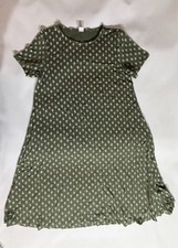 Old Navy Olive Green Leaf Print Short Sleeve Swing Dress Womens M