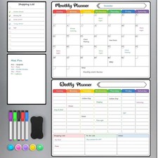 4 Pack Magnetic Fridge Calendar Set, 15" X 11.5" Dry Erase Whiteboard Calendar f