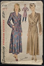 Simplicity Pattern 4759; 1943; Robe and Housecoat, 3 Styles; Used; S16/B34.