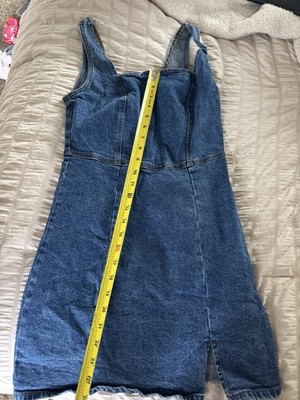 RSQ Blue Denim Bodycon Overall Dress Medium Stretch Square Neck Sleeveless
