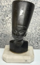Egyptian Queen Nefertiti Heavy Black Stone On Marble Base 5.5" (READ)