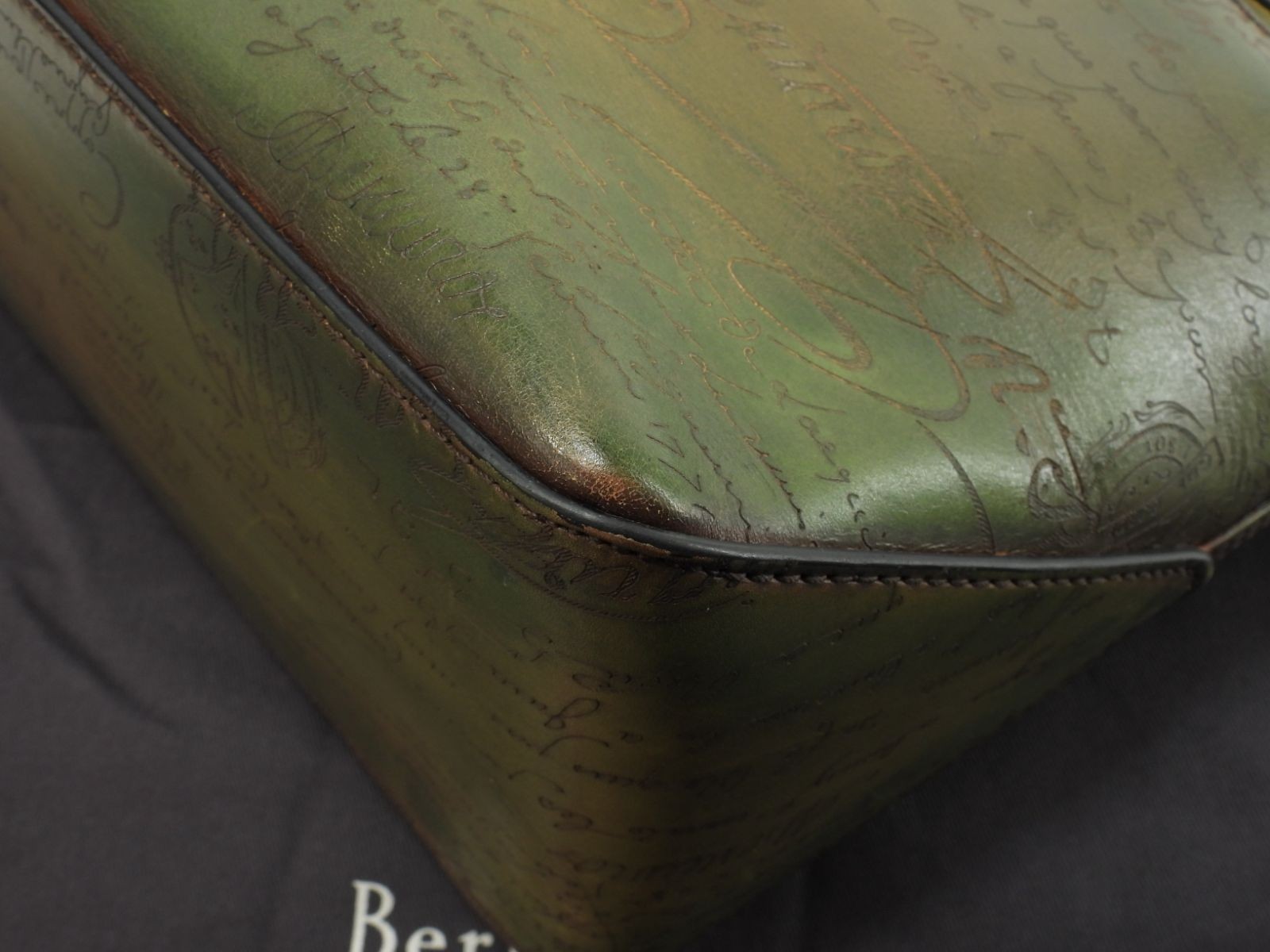 Berluti Toujours Calligraphy Venezia Leather Tote Bag - Green & Brown image 10