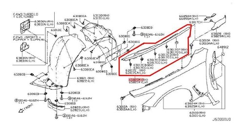17-22 Infiniti Q60 Luxe Front Right Fender Ledge Hood Seal Trim Cover 658205CA0A - Picture 2 of 11