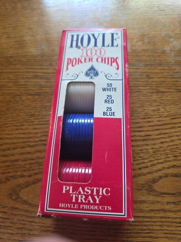 Hoyle Poker Chips Plastic Tray 100 Red White Blue Interlocking 1992 Vintage