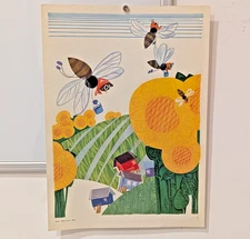 Ukrainian Folk Poster 1988 - Soviet USSR - girl folk cottage farm Interior ART