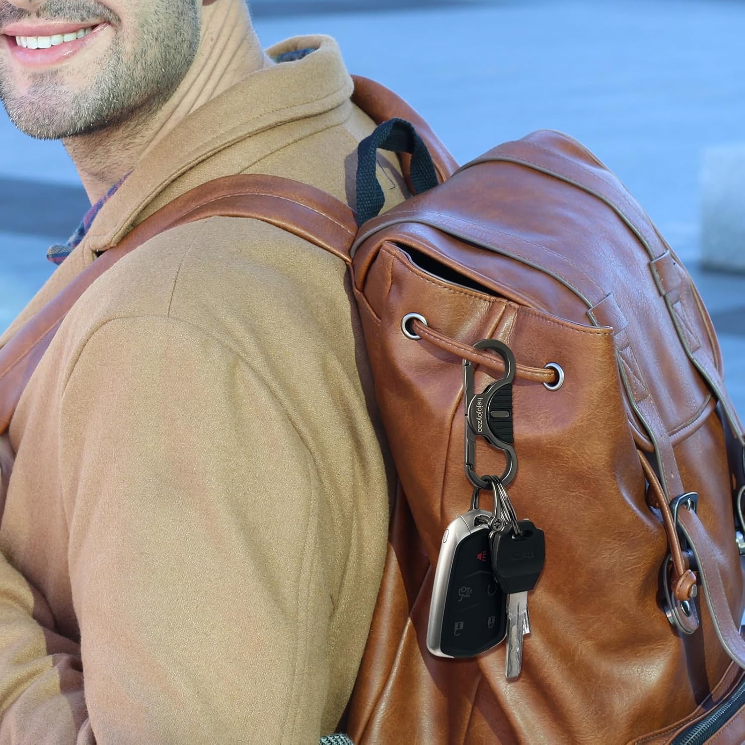 Keychain Quick Release Spring Car Key Holder with 4 Key Rings and Anti Lost D Ri