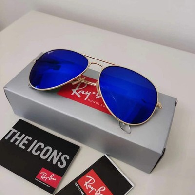RAY-BAN RB3026, aviator sunglasses , Gold Frame/Large 62mm Dark Blue Lens