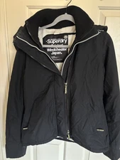 Superdry Windcheater Jacket Womens L Black Triple Zipper Fleece lined Ripstop