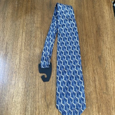 Bruno Piattelli Men's Silk Tie Blue/Tan Print Geometric  46