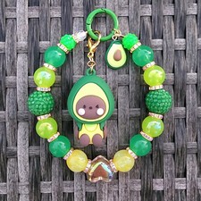 Kawaii Beaded Keychain, Bag Charm, Phone, Purse Charm, Bag Clip - Avocado Boy