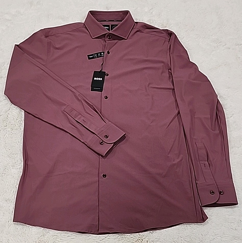 Hugo Boss NWT Boss Performance Shirt Mens L Lavender Long-sleeve Sharp Fit New
