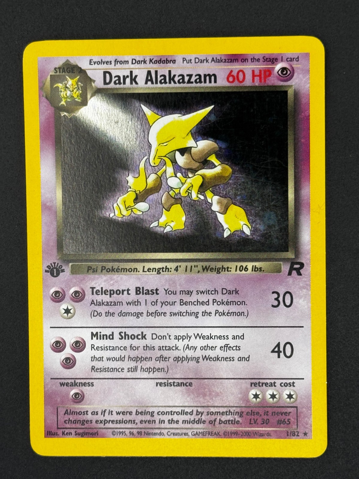 Pokemon TCG: Dark Alakazam - 1/82 Team Rocket 1st Edition Holographic - LP+
