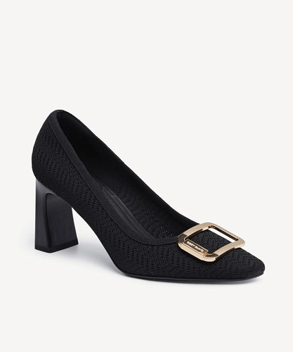 Cosy Island Signature Buckle Square Toe Heeled Pumps Retro Block High Heels - Image 1