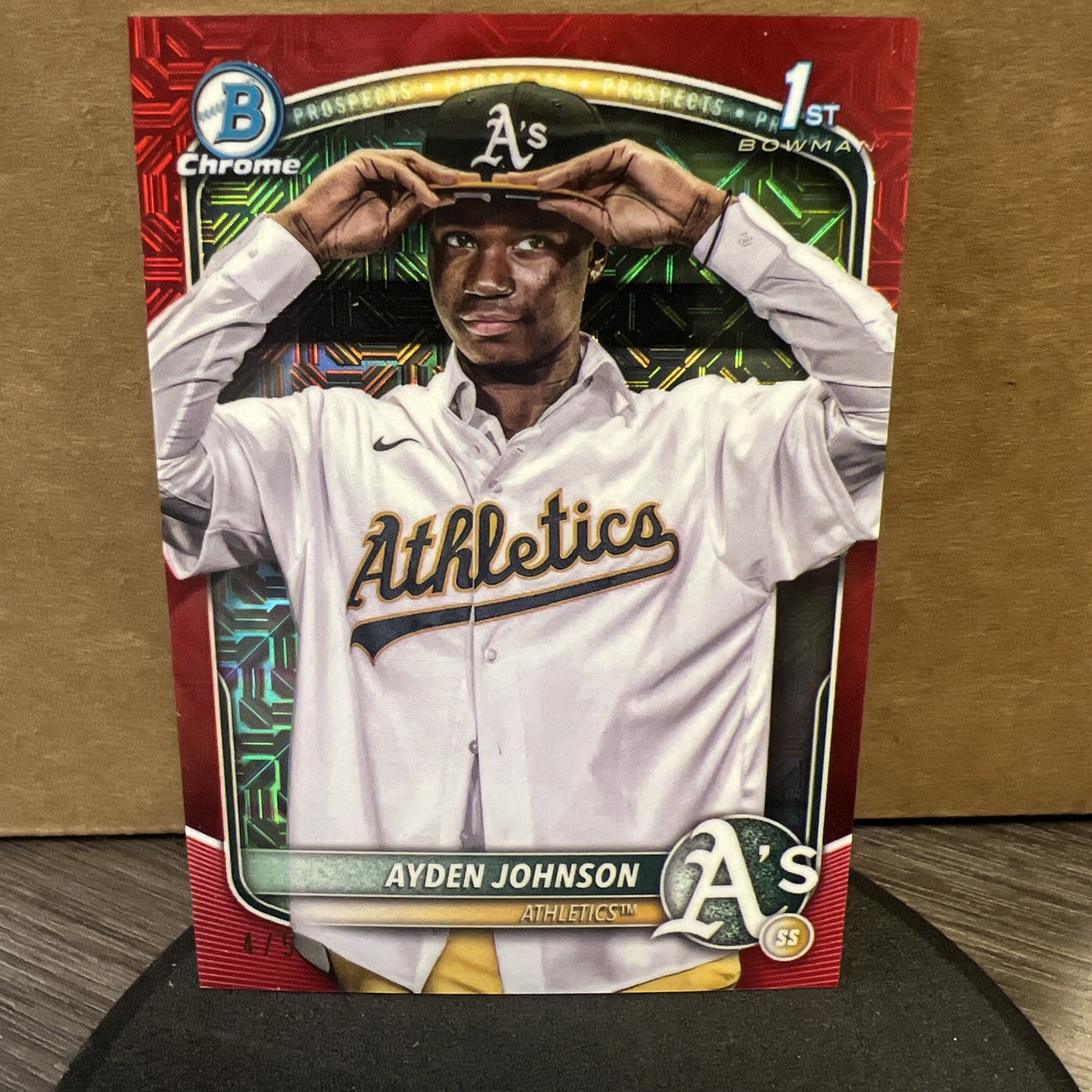 2025 Bowman Chrome Sapphire 1st Red Parallel 4/5 Ayden Johnson Oakland A’s SP
