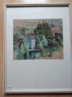 Gemälde ''Teusserbad'' (Schlößchen Lautereck); F.W. Friederich, Pastell Kreide.