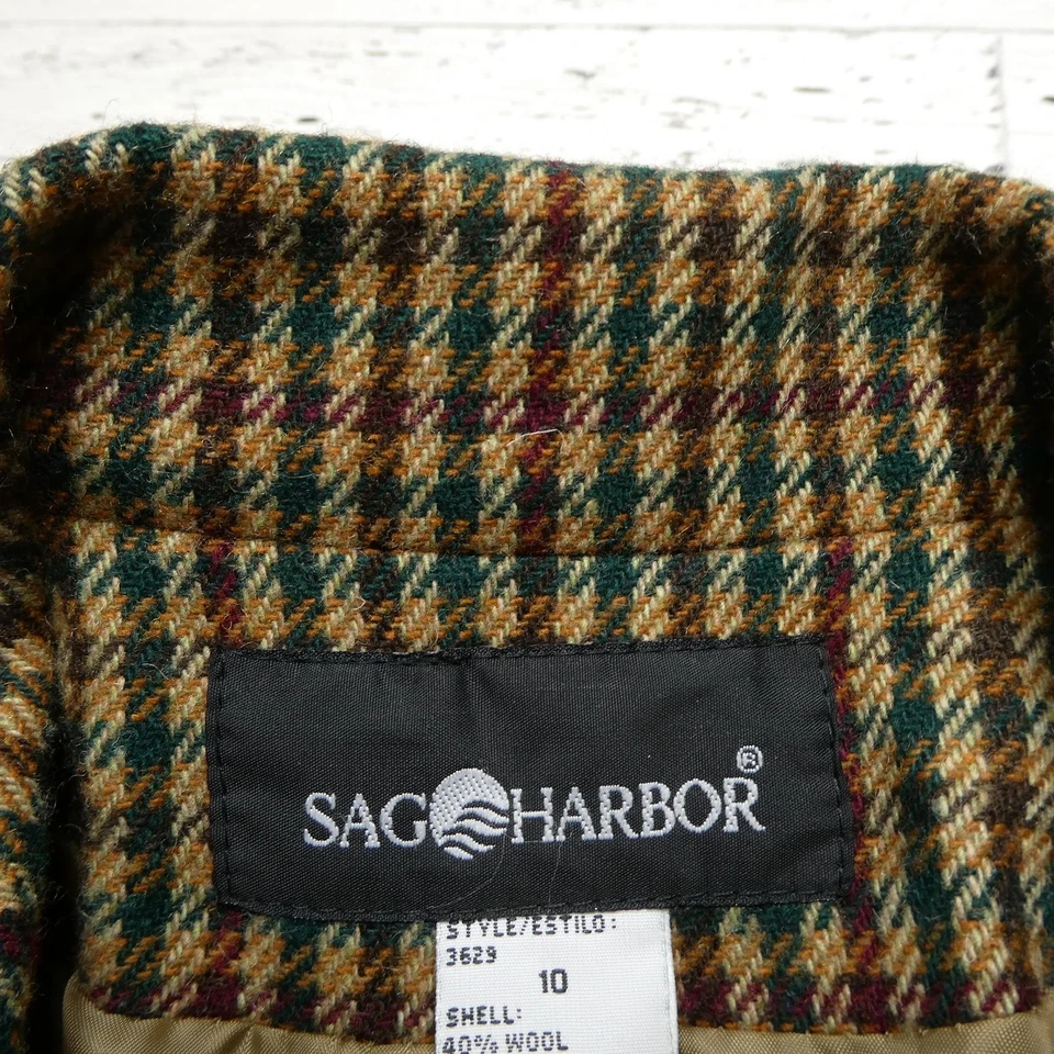 Sag Harbor Blazer 女式 10 码棕色绿色格子羊毛混纺经典夹克 — 第 2/4 张图片