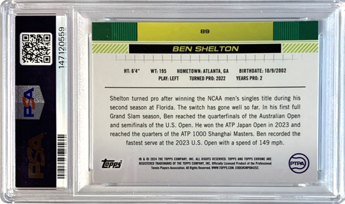 2024 Topps Chrome Tennis #89 Ben Shelton Rookie Card PSA 10 GEM MINT -- SCHNELLER VERSAND - Bild 2 von 2
