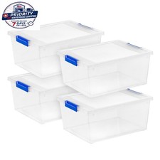 12 Qt. Plastic Storage Bins with Lids, Clear Containers, Latching Totes 4Pk