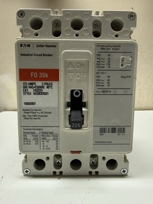 Eaton Cutler-Hammer FD3225 225A 3-Pole Industrial Circuit Breaker 600VAC/250VDC
