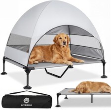 Dog Bed with UV-Proof Canopy, Raised Outdoor Dog Tent with Powerful Anti-Slip Fe